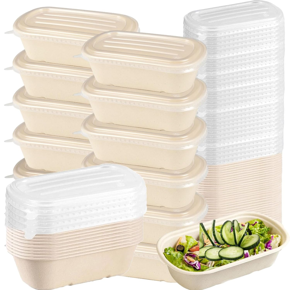 50-Pack 23oz Biodegradable Bagasse Takeout Containers with PP Lids