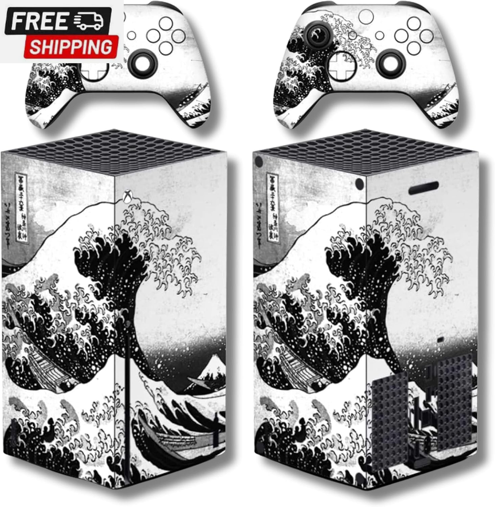 Wave Xbox Skin | Anime Japanese Black White Great Kanagawa Ocean Aesthetic Vinyl