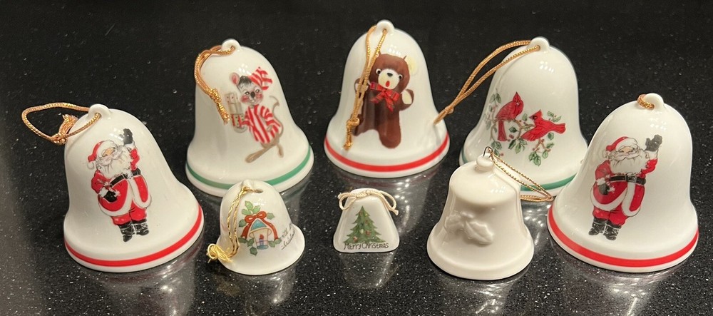 Christmas Bells Japan Vintage Lot Santa Mouse Bear Cardinal Tree