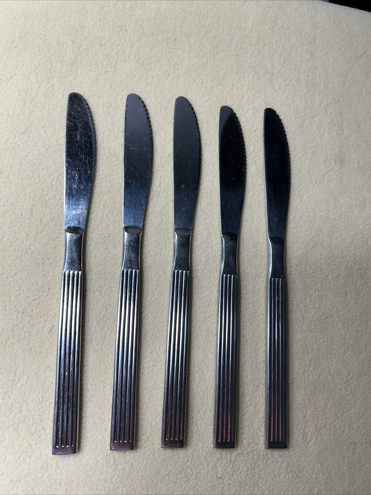 5 Vintage MCM Transtar Abco Stainless Dinner Knives Japan-image