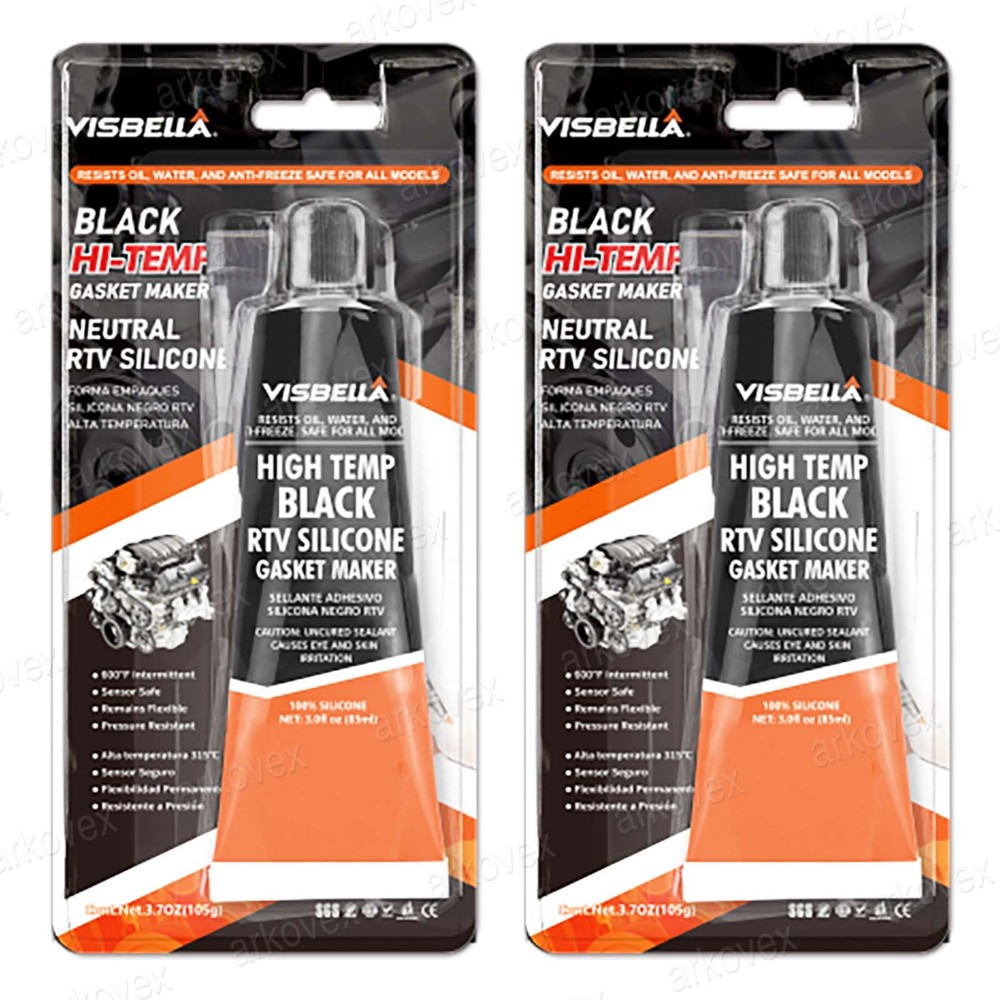 2X 3.7oz RTV Silicone Instant Gasket Maker Sealant Tube Black High Temperature