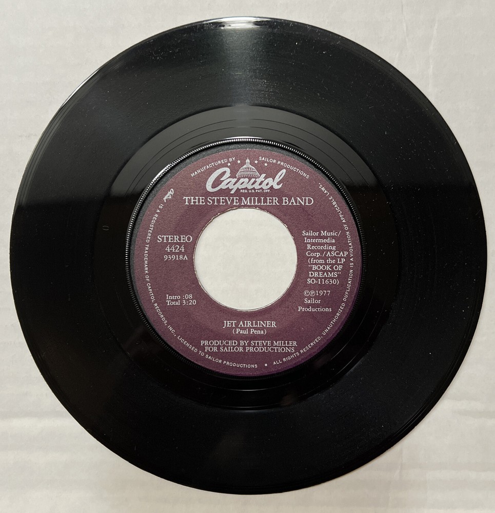 45 rpm Vintage 7” Vinyl Single Hit Record Steve Miller Band - Jet Airliner