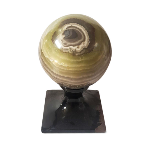 Table Sculpture Green Onyx Sphere Black Marble Sphere Ø 12 cm