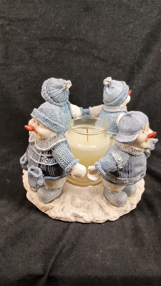 Snow Buddies 4 Snowman Resin Candle Holder Tray By Encore Group With Candle