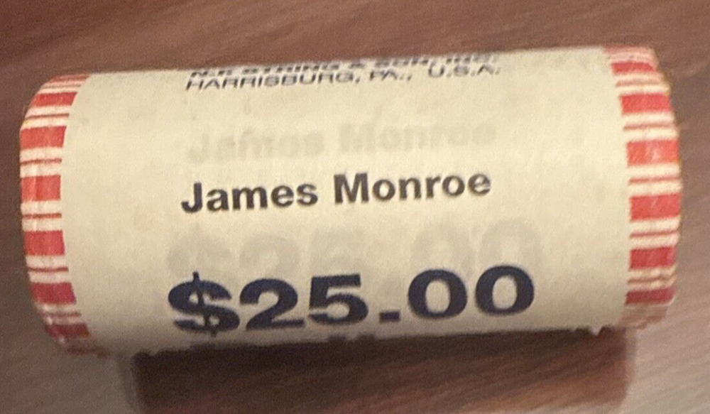 2008 JAMES MONROE Golden Presidential Dollar Uncirculated 25* $1 Coin Roll