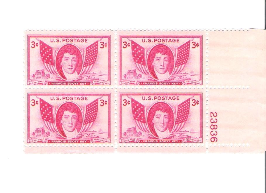 Scott 962 US  Francis S Key   Plate Block  M/NH O/G  Free Ship