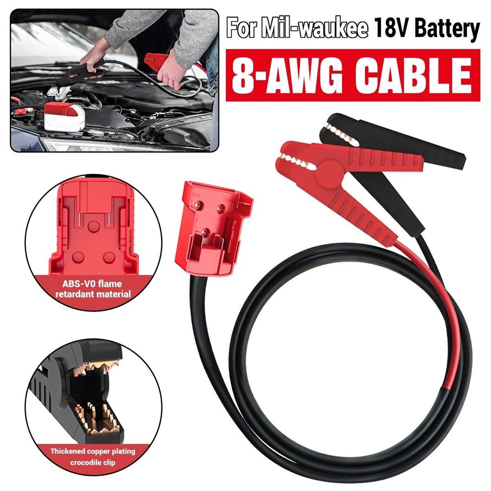 Jumper Cables for Car with Adapter for-Milwaukee Battery 8AWG 5.9FT Auto Booster