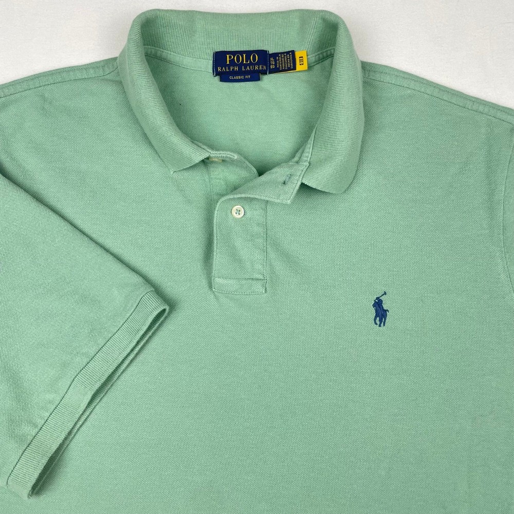 Polo Ralph Lauren Mens XL Classic Fit Mint Green Pique Short Sleeve Polo Shirt
