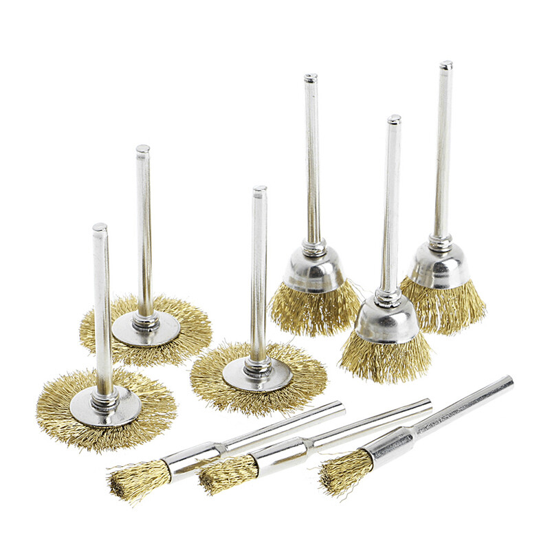 9 Brass Wire Wheel Brushes for Die Grinders and Rotary Electric Engraving Tools