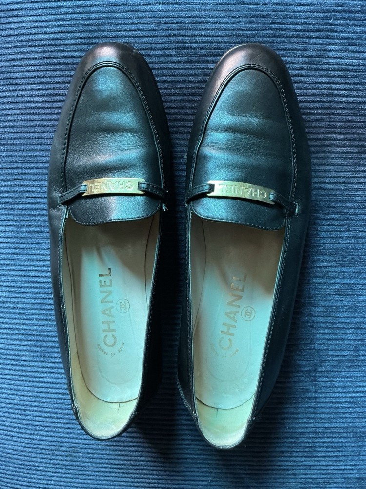 Vintage Chanel leather Loafers Size Euro 40 Vintage Chanel Logo