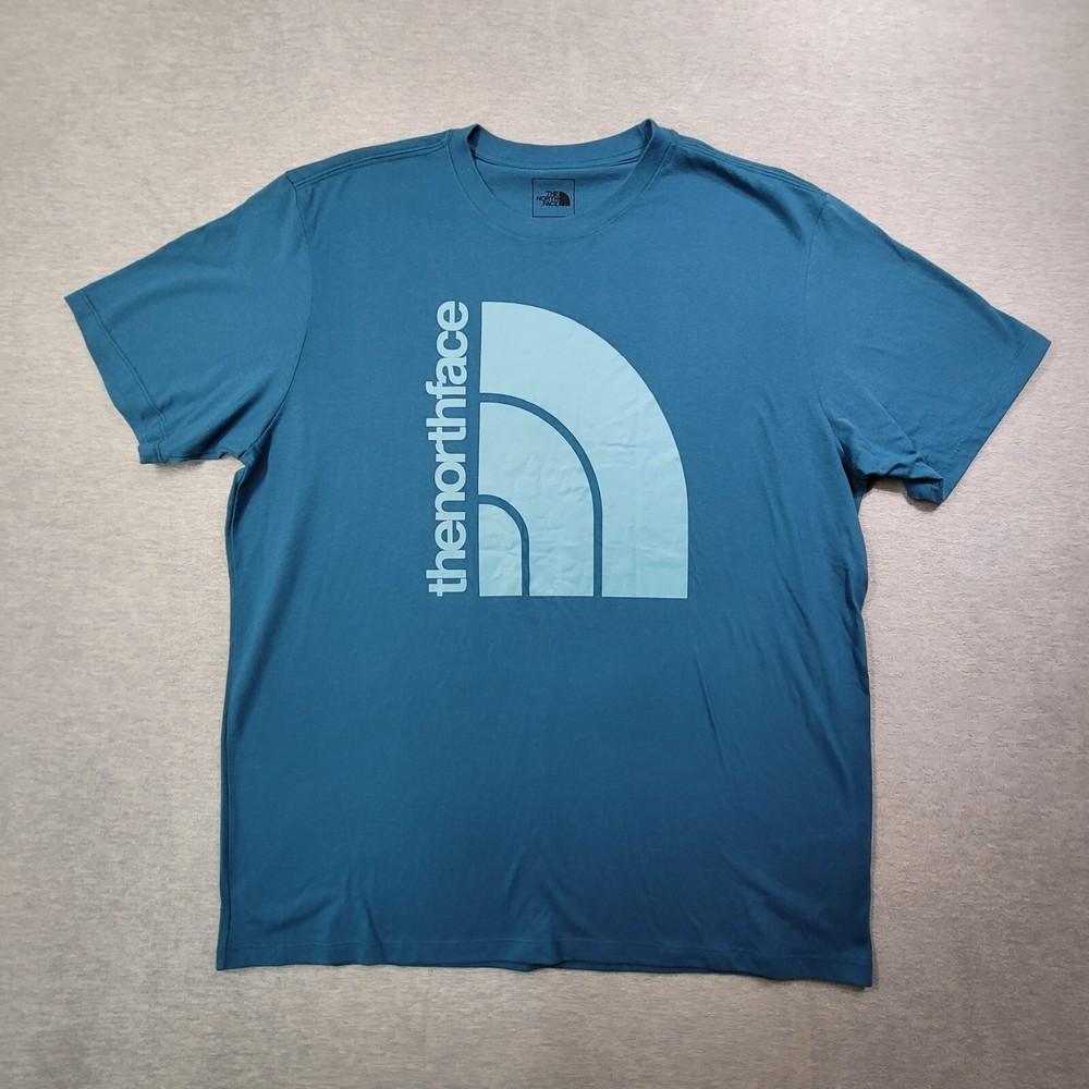 The North Face Men's XL Blue Crew Neck T-Shirt with Big Spell Out Logo  