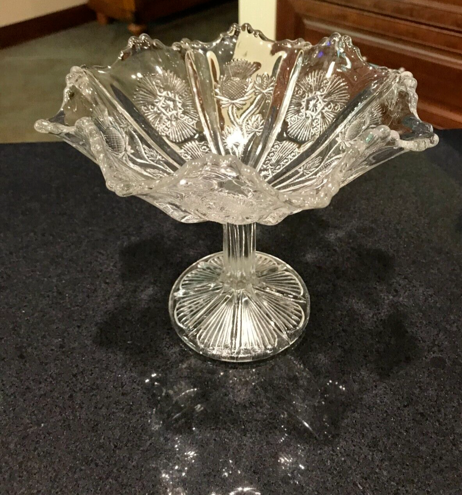 Antique HIGBEE Glowing  Pedestal Bowl Paneled Thistle/Delta  Eight Paneled