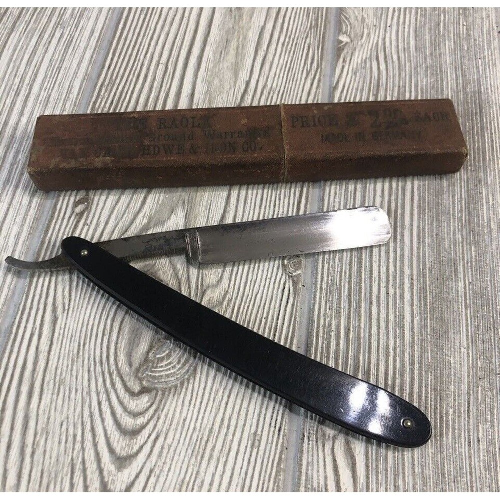 Straight Edge Razor Raola Van Camp Howe & Iron VTG Made in Germany Original Box