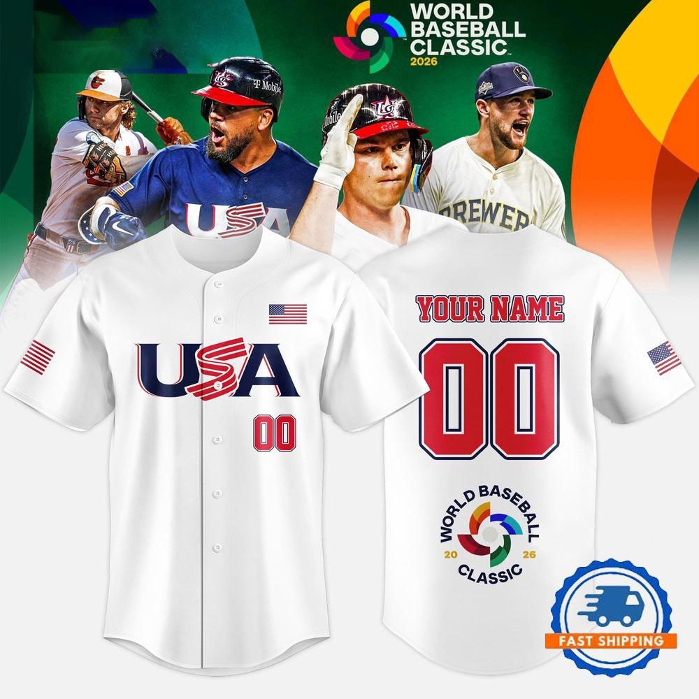 Pesonalized Team USA 2026 World Baseball Classic Jsy Shirt White XS-5XL