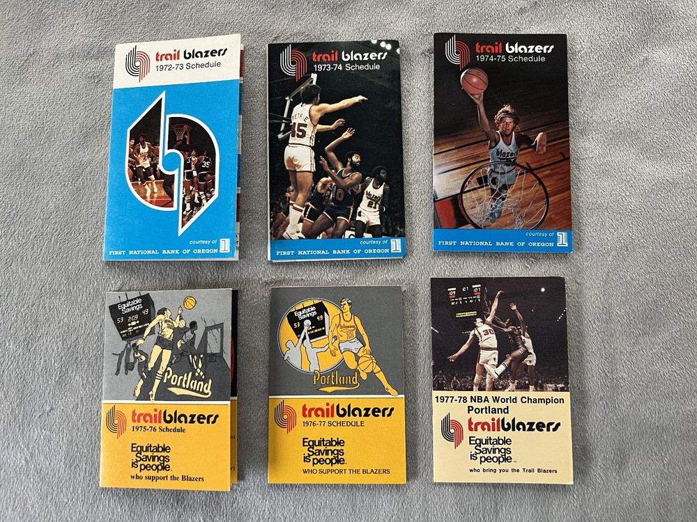 6 Portland Trail Blazers Pocket Schedules, 1972-72 to 1977-78; NBA Championship!