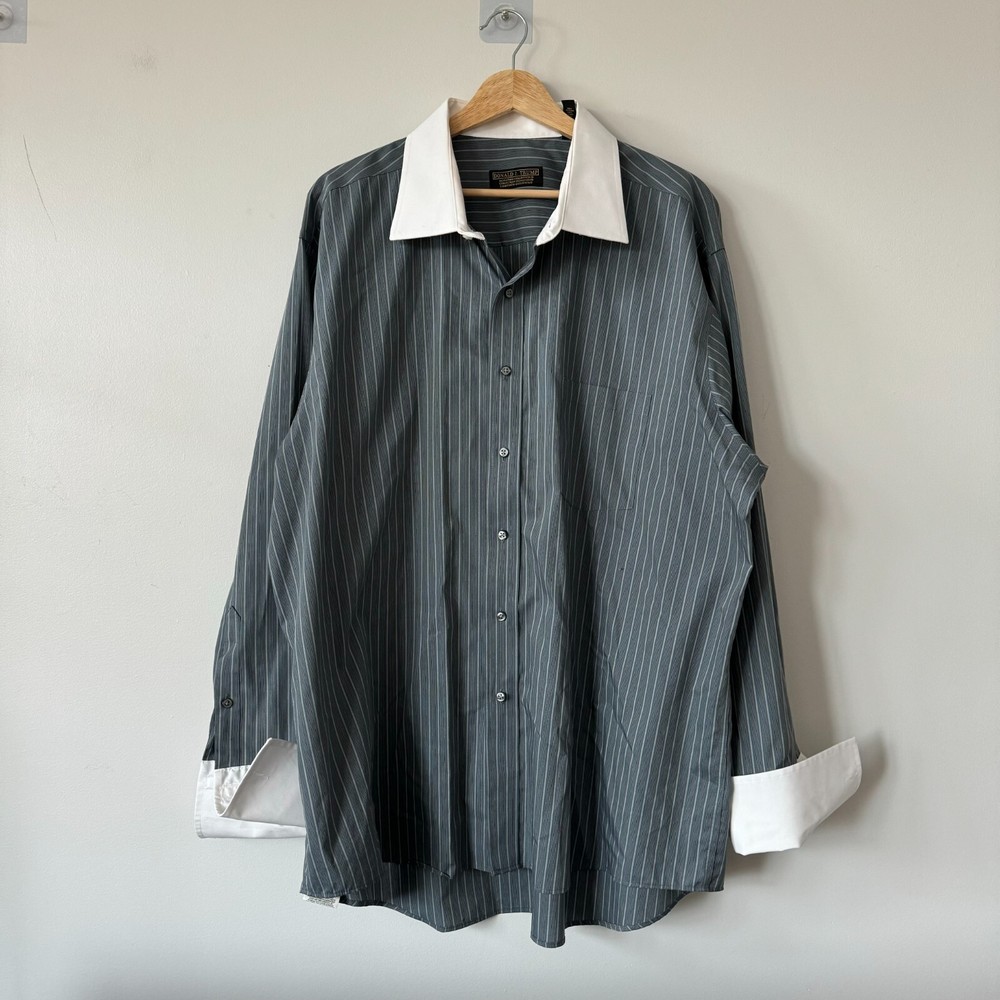 Donald J Trump Collection Shirt Mens 18.5 French Cuff Striped Button Up Formal