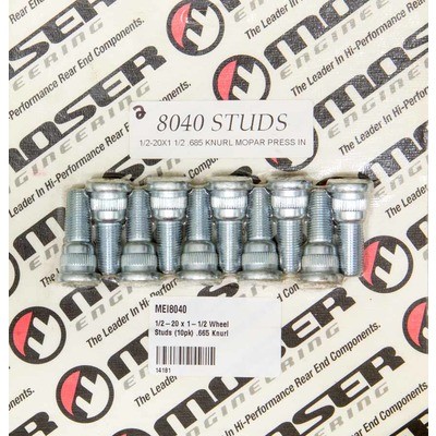 Moser 8040 10-Pack 1/2-20 x 1-1/2 Zinc Steel Wheel Studs with .665 Knurl