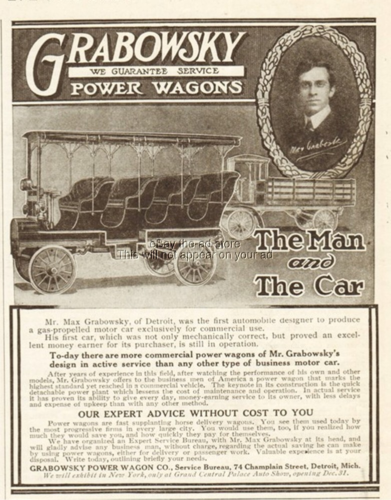 1908 Max Grabosky Power Wagon Co Detroit MI Commercial Gas Motor Car Truck Ad