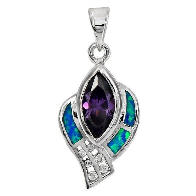 1CT Amethyst & Australian Opal Inlay 925 Sterling Silver Pendant Jewelry EO3