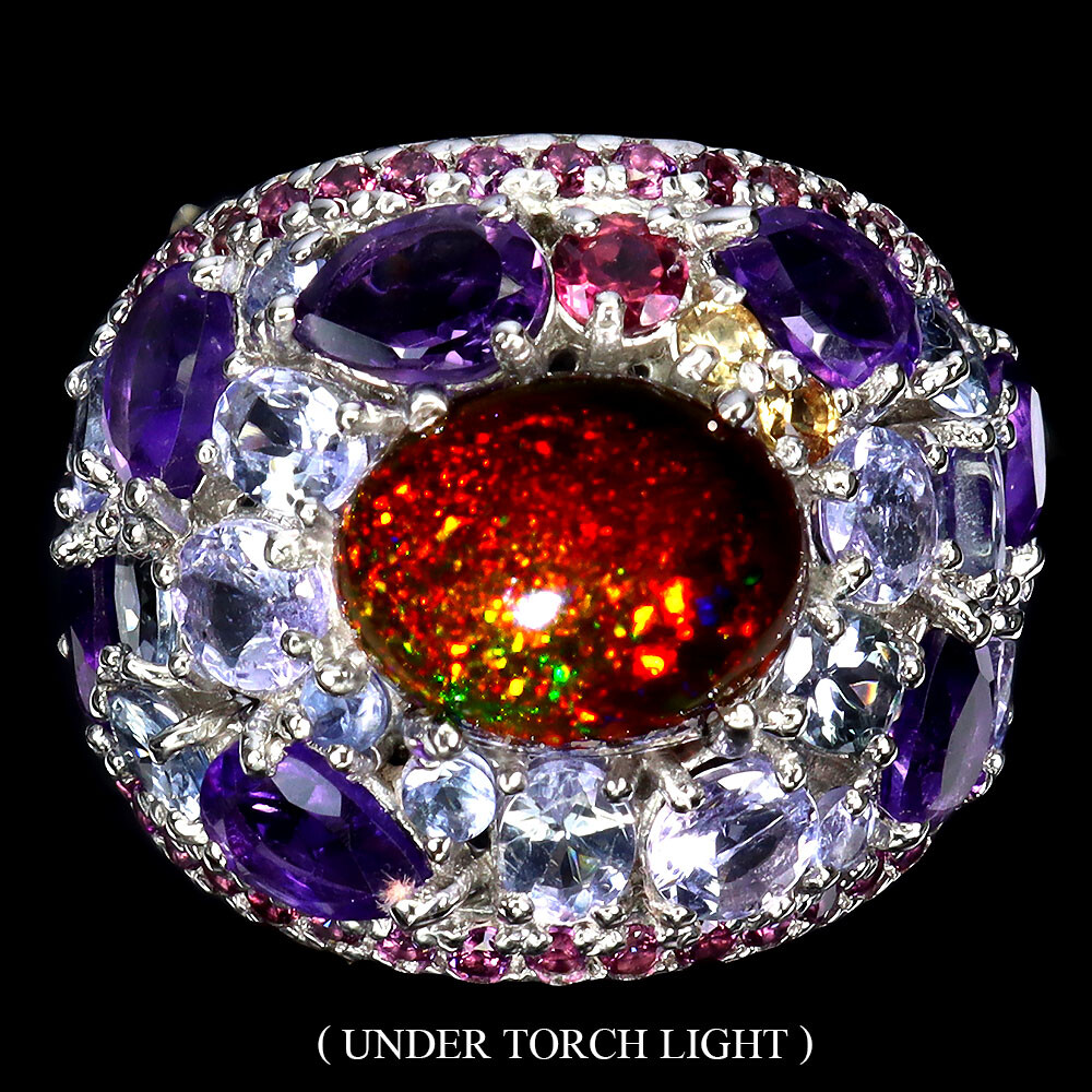 925 Sterling Silver Ring Oval Black Opal 10x8mm Natural Gemstone Jewelry