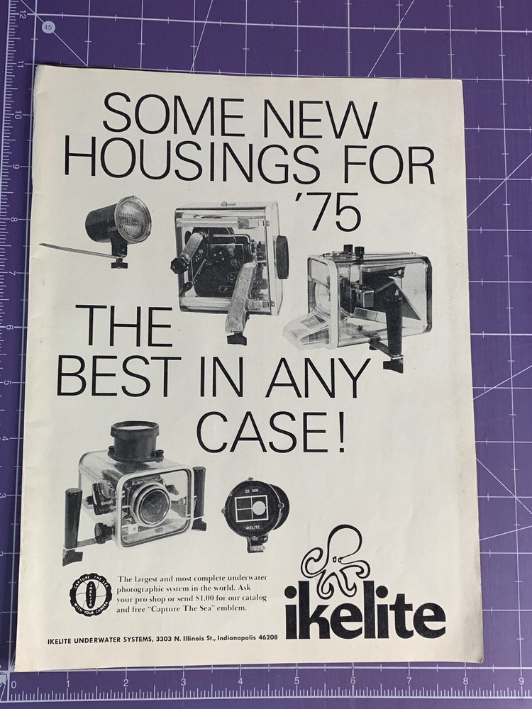 1975 PRINT AD IKELITE UNDERWATER SYSTEMS NEW CAMERA HOUSINGS FOR '75