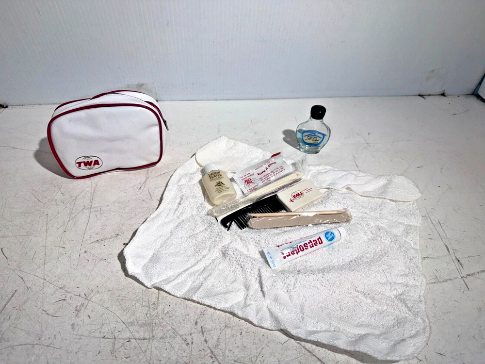 Vintage TWA Trans World Airlines Small Toiletry Set - White w/ Red