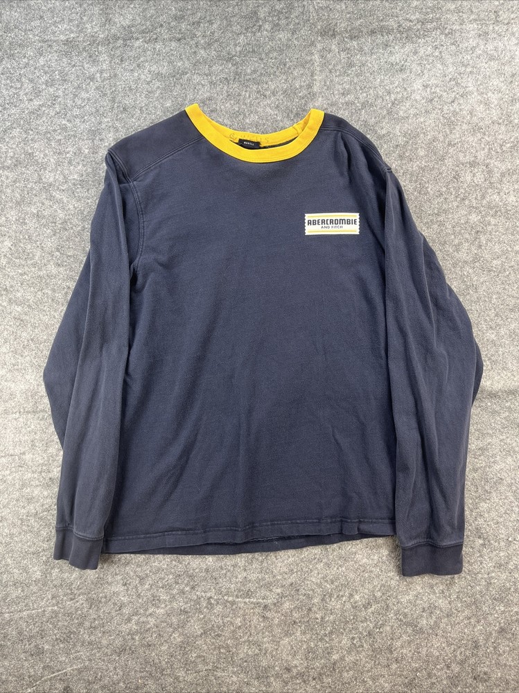Abercrombie & Fitch Muscle Long Sleeve T Shirt Mens XL Blue Graphic Print Logo *-image
