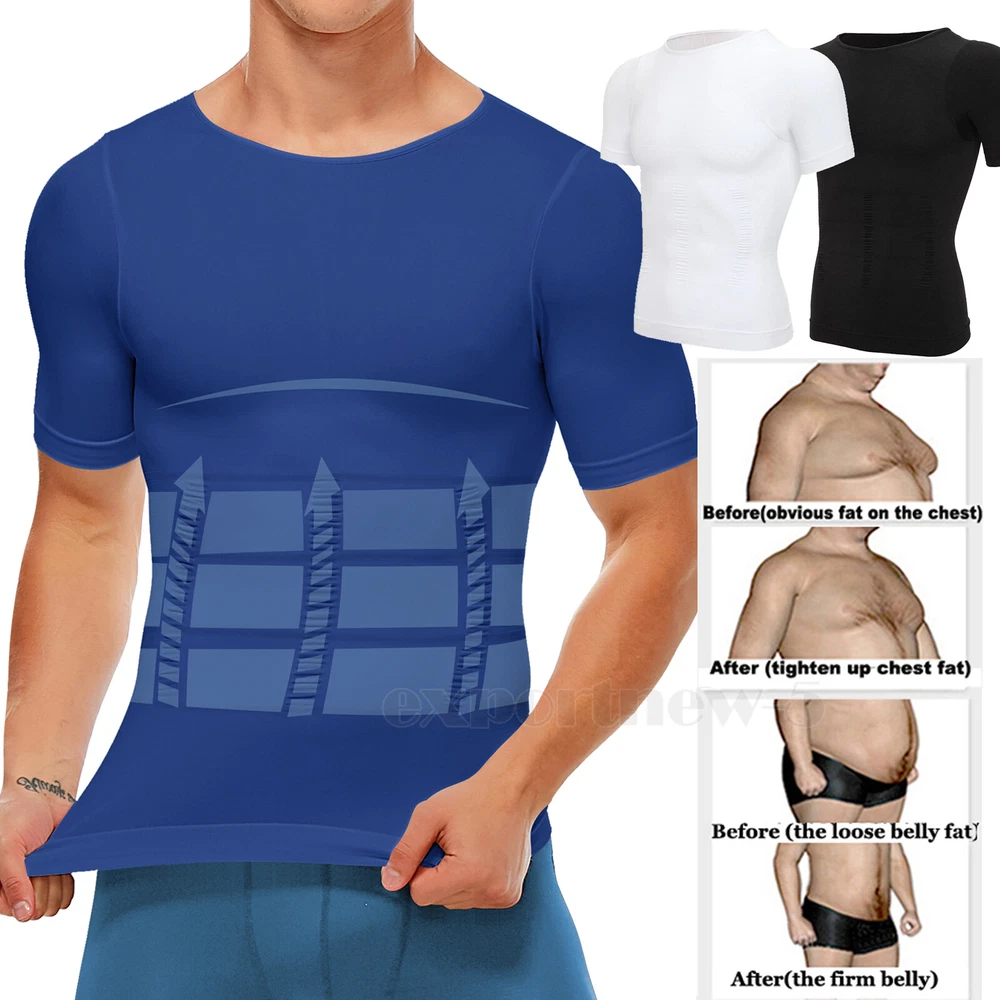 Men Slimming Body Shaper Posture Corrector Abdomen Compression Crew Neck T-Shirt