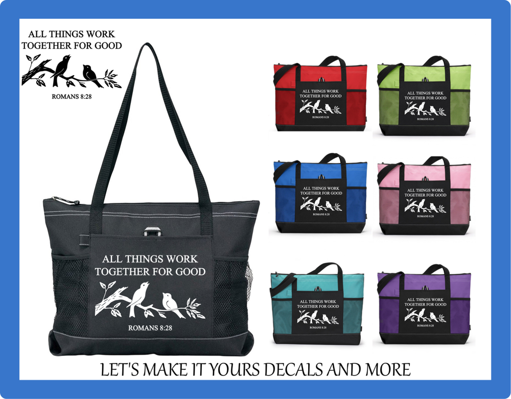 ROMANS RELIGIOUS BIBLE VERSE CUSTOM TOTE PURSE OVERNIGHT GYM BEACH BAG BIRDS