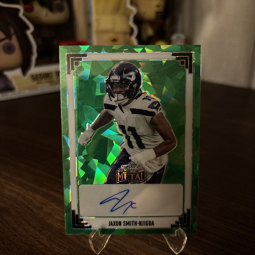 jaxon smith njigba auto Green Cracked Ice 3/3 Leaf Metal