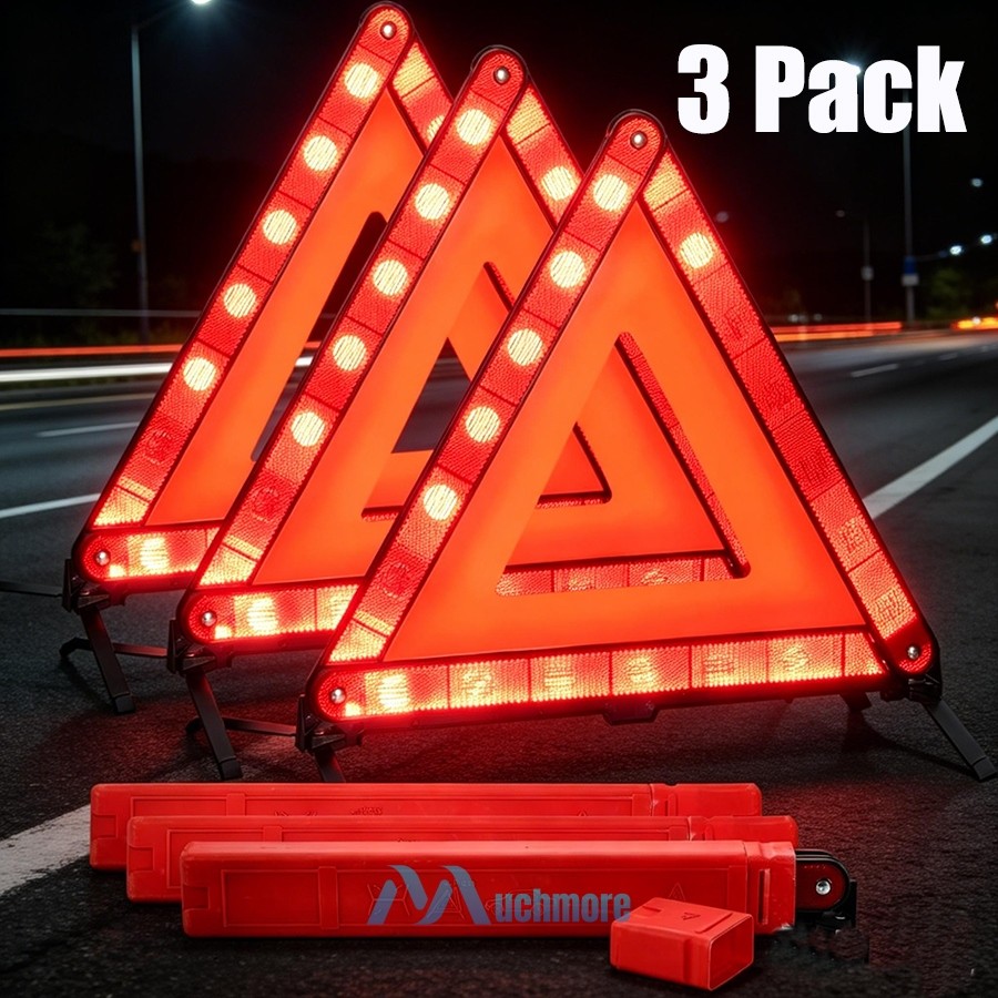 3X Car Emergency Warning Triangle Reflective Safety Roadside Kit DOT Approved