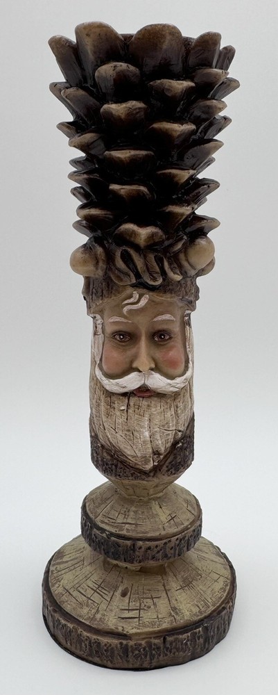 Santa candle stick holder woodsy folk art hand carved resin 8