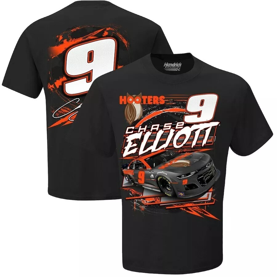 Chase Elliott #9 NASCAR 2021 Hooters Slingshot 2-Sided Black T-Shirt S-5XL