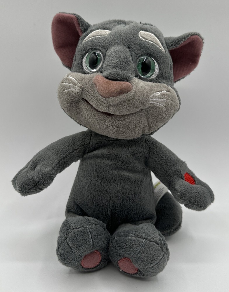 Talking Tom Cat Plush Recordable Toy Gray Green Eyes Stuffed 10” WORKS