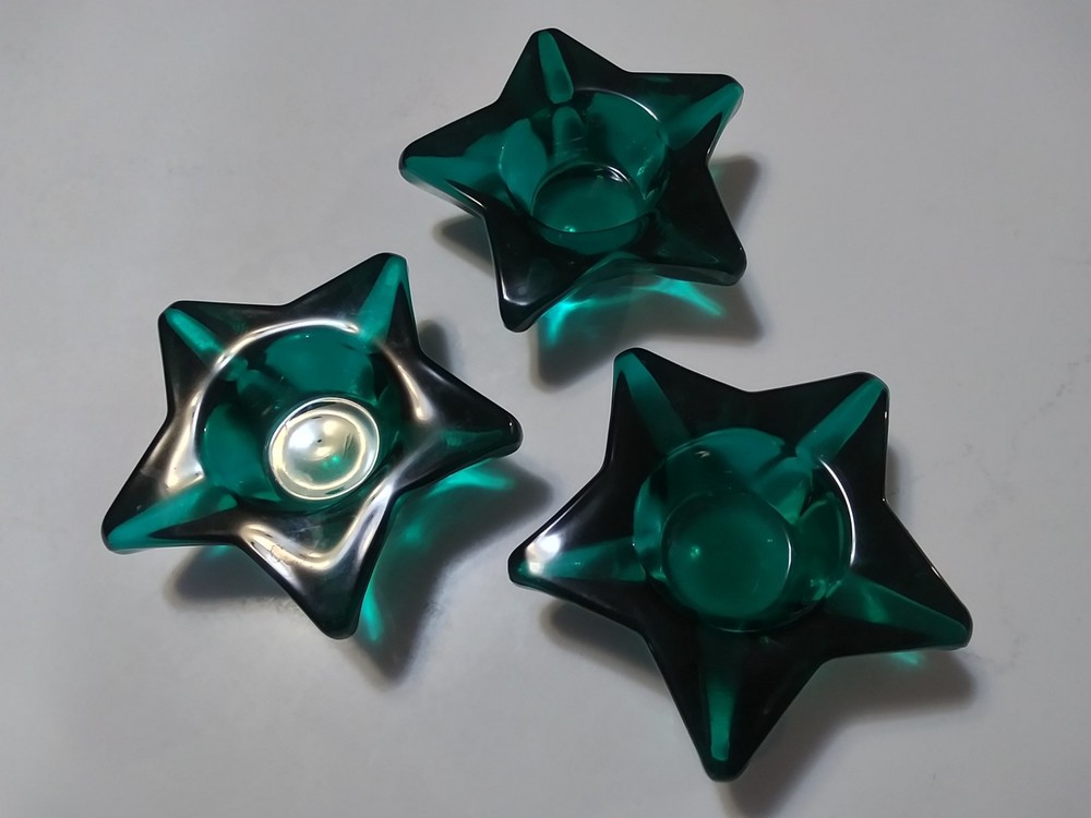 3 Pcs Green Glass Votive Candle Holders