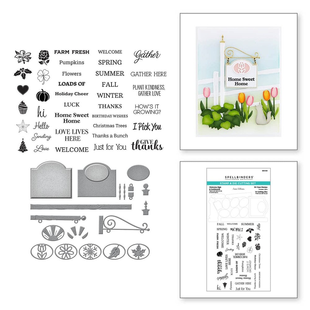 Annie Clear Stamp & Die Set with Welcome Sign Metal Sentiments  