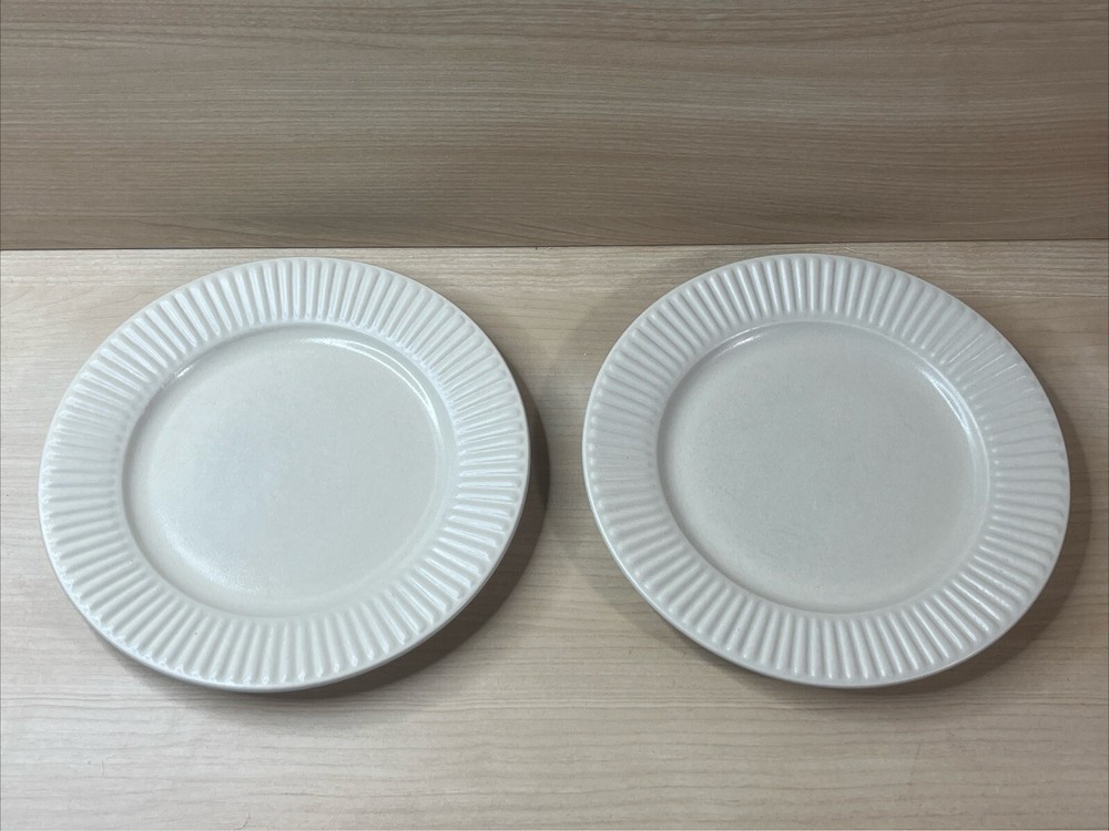 SET 2 Dansk Rondure Rye Dinner Plates 10-7/8” Embossed Beaded Rim Ivory Cream