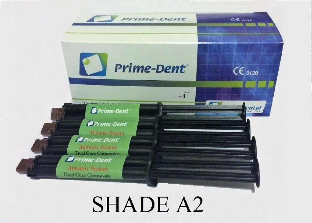 Prime-Dent Dual Cure Automix Dental Luting Cement 4 Syringe Kit A2/Natural Shade