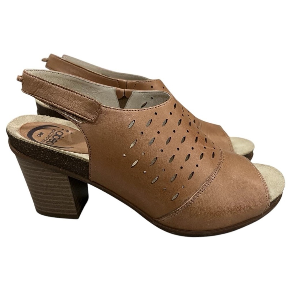 Abeo BIO System 7N Berrie Tan Leather Slingback Platform Wedge Sandals