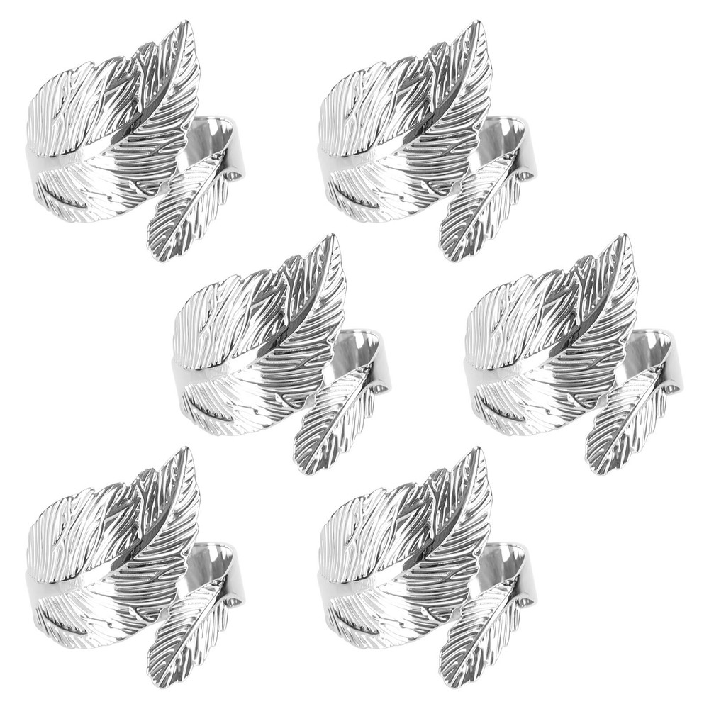 6PCS Silver Napkin Rings Leaf Napkin Holder Adornmen Alloy  L3