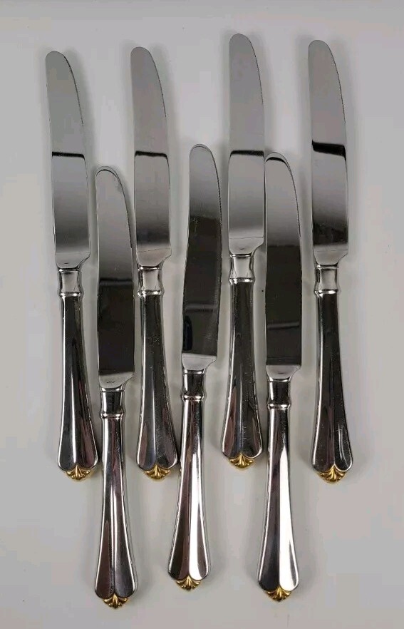 Oneida Cube Golden Juilliard Heirloom Stainless Flatware Dinner Knives Set of 7