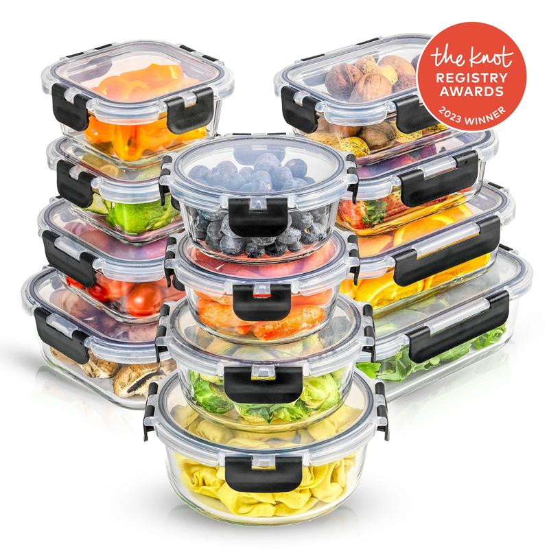 Joyjolt Joyful 24Pc (12 Airtight, Freezer Safe Food Storage Containers and 12 Li