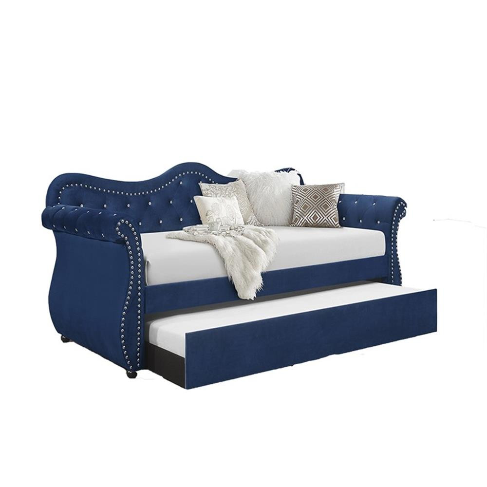 Blue Velvet Abby Wood Daybed with Trundle Upholstered-image
