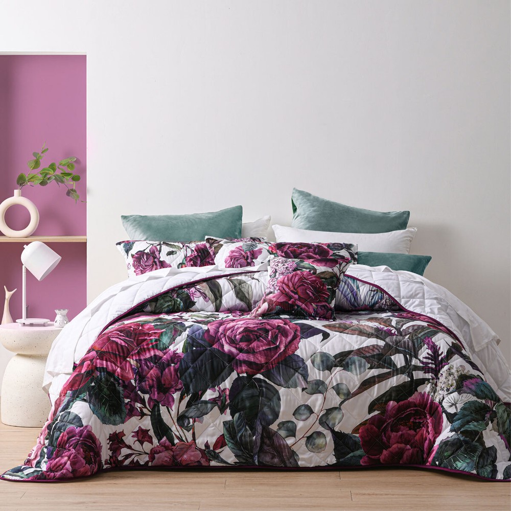 Abigail Berry Floral Printed Quilted Bedspread Set or Accessories by Bianca-image