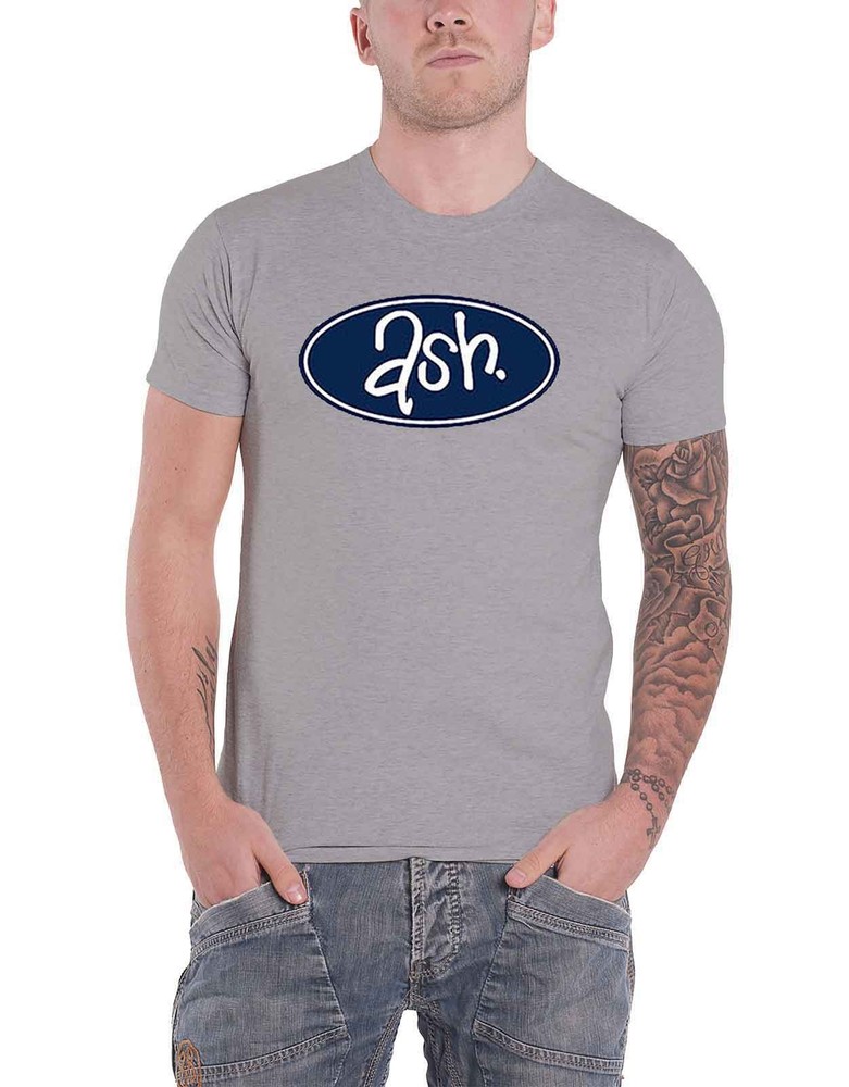 Official Men's Grey Ash T-Shirt with Blue Band Logo and Stripe Design