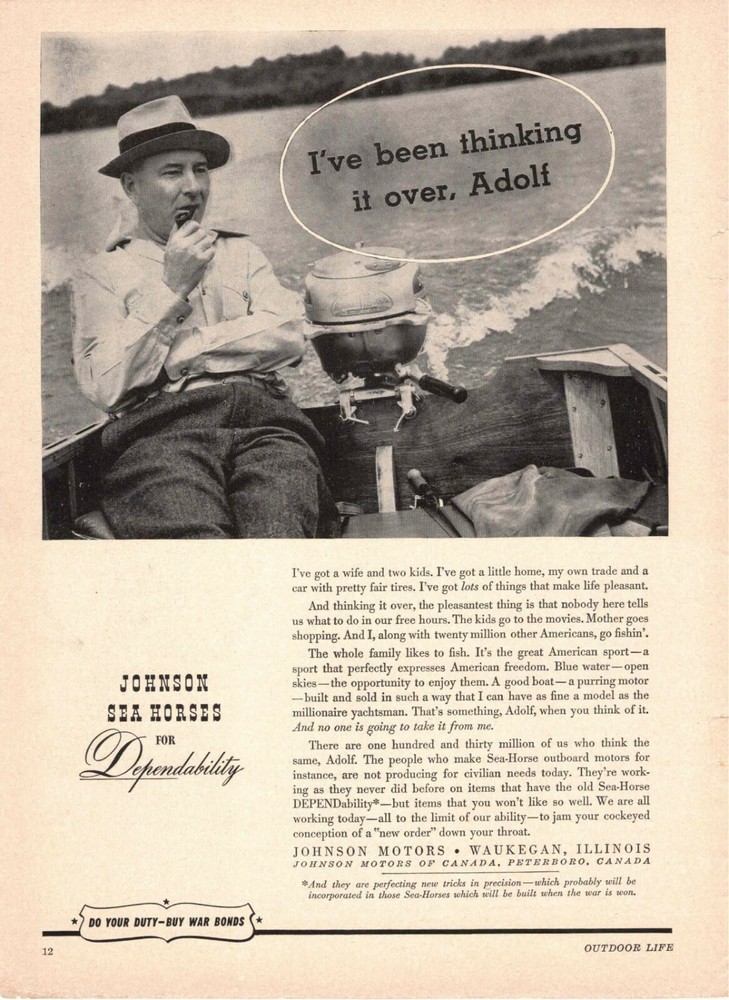 Johnson Sea Horse Outboard Motor ad 1942 Waukegan IL