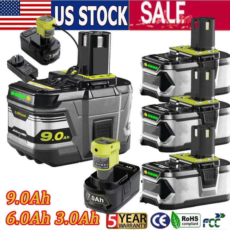2pack 12Ah 8.0Ah 6.0Ah For RYOBI P108 18V For One Plus High Capacity Battery