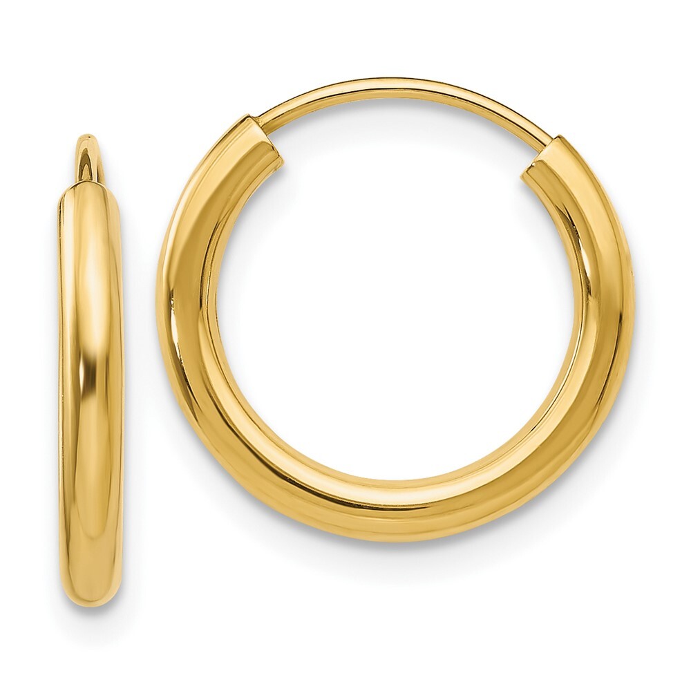 10K Yellow Gold Polished Round Endless 2mm Hoop Earrings L- 16 mm, W-16 mm