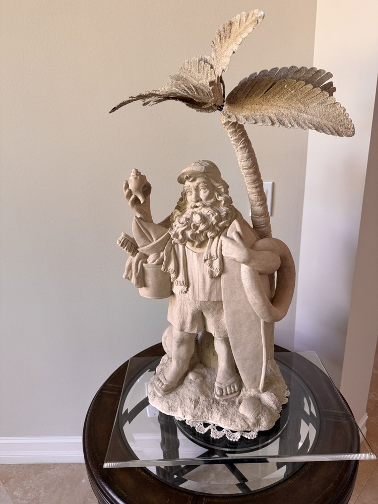Santa Claus Figurine w/Seashell And Beach toys Beach Sand Design,  Coastal 32”.