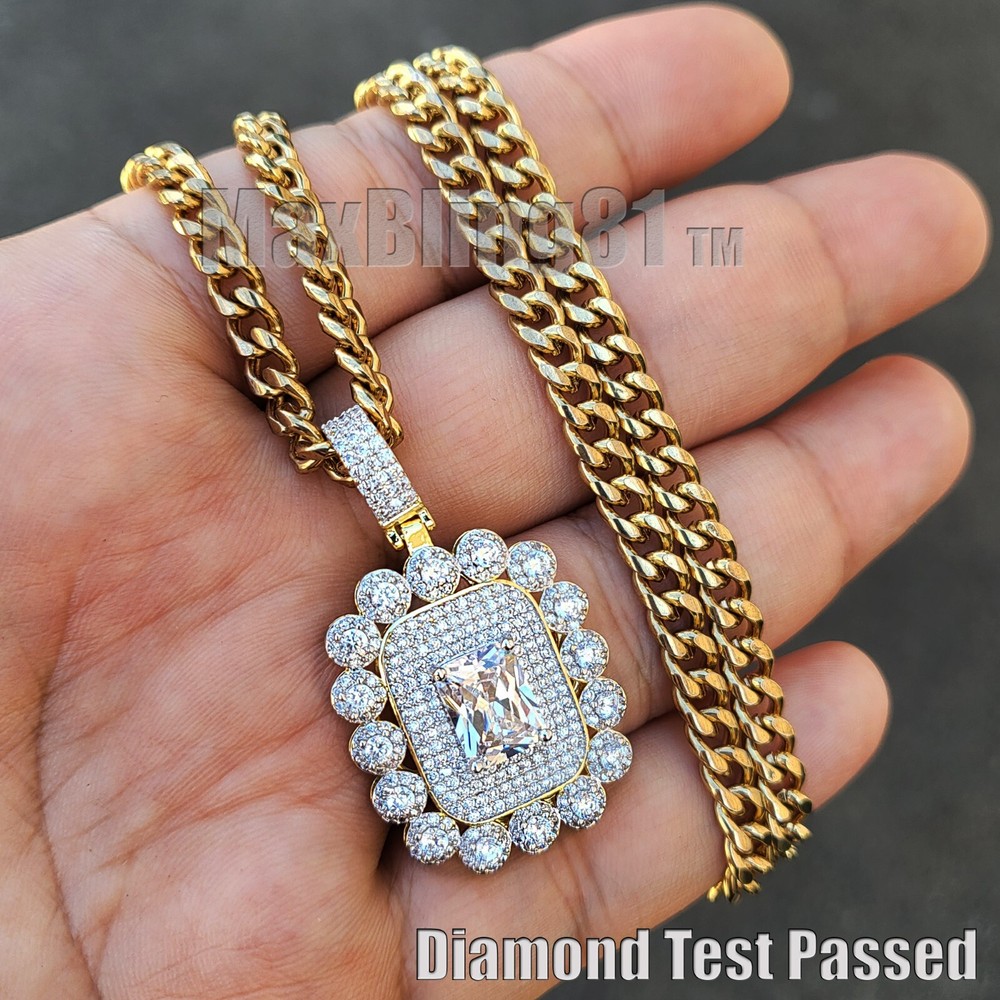 AAA+ Simulated Diamond Iced Gold-Plated Brass Cuban Chain Necklace 18-24 Inches-image
